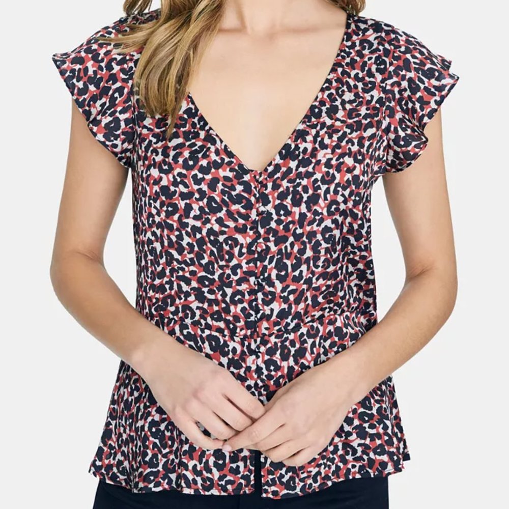 Anthropologie S Sanctuary Leopard Satin Silky Over The Moon Button‎ Front Blouse